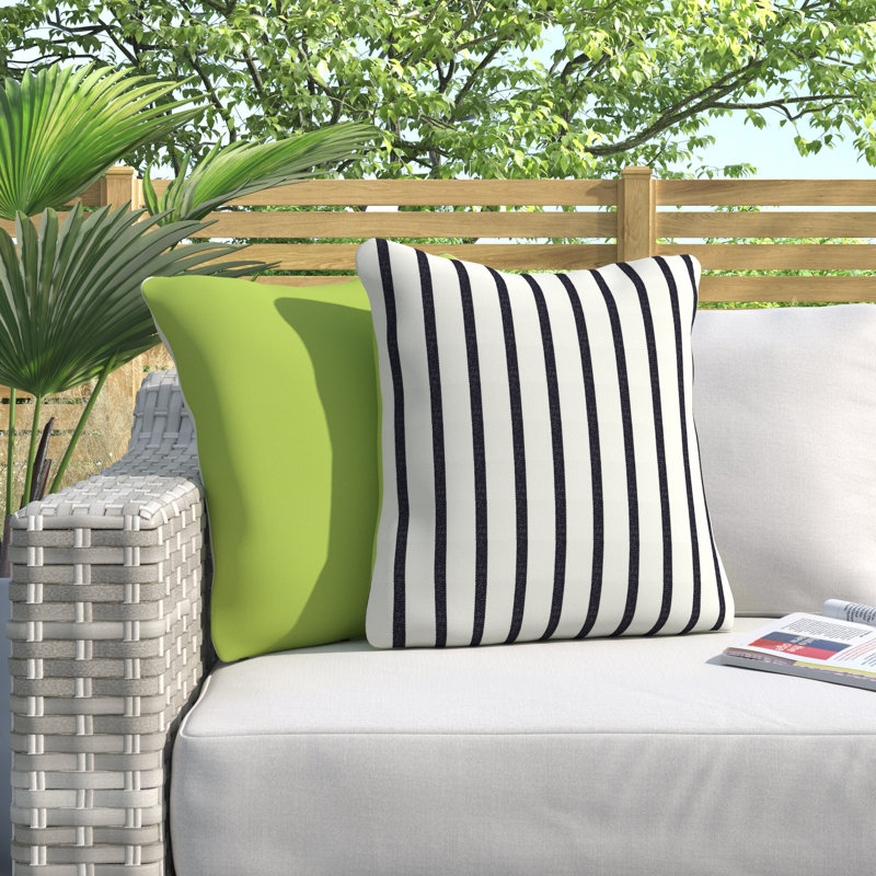 Striped Sunbrella® Outdoor Reversible Throw Pillow, 18" x 18", Green