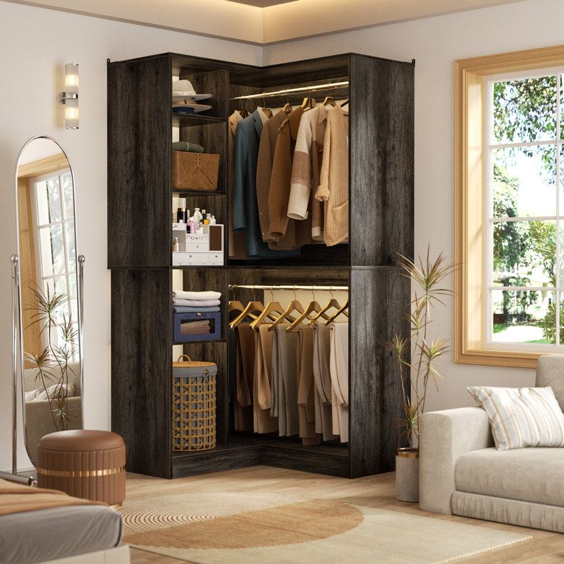 36"Corner Closet System With 2 Rods And Hutches, Gray
