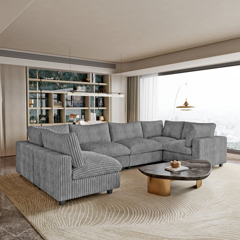 Upholstered L-Shaped Sectional, Fausse fourrure grise