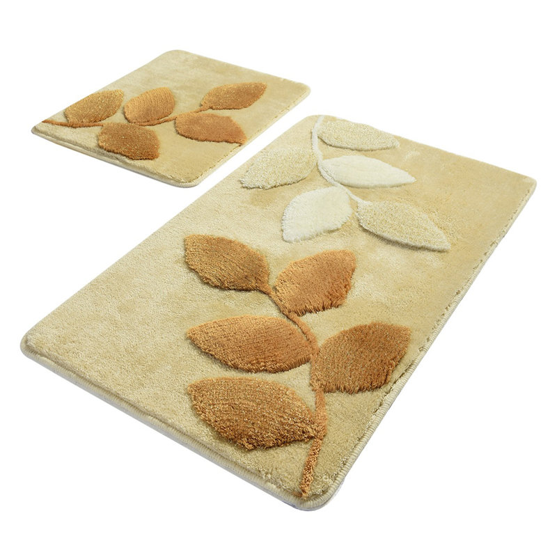 Montclaire 2-Piece Set Rectangle Bath Mat, Stone/Brown/Beige