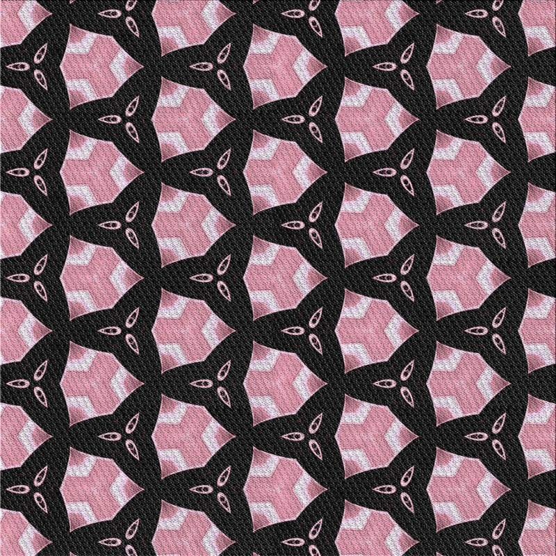 Tapis noir/zone rose à motifs, Carré de 7 pi