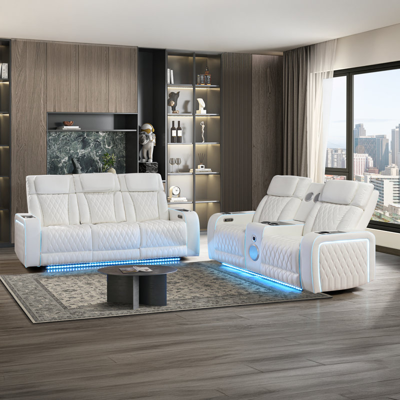 Pelayo Electra 2PC Ice, 3PC Set (Sofa, Loveseat, Chair), White