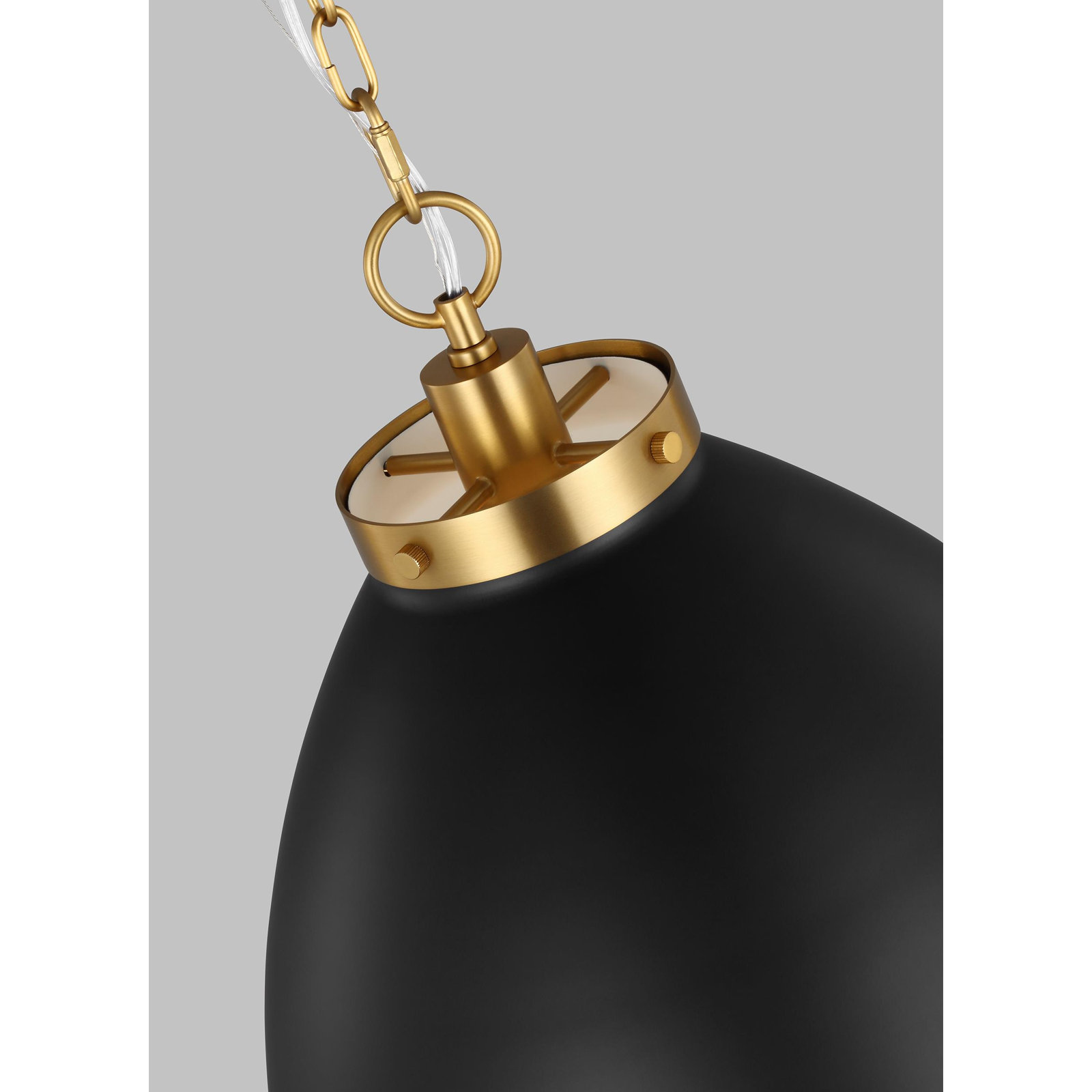Single Light Metal Dimmable Pendant, Burnished Brass, Midnight Black, 19.5" H x 17.5" W x 17.5" D