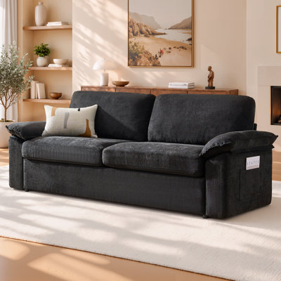 Canapé bas de 78 pouces avec accoudoirs rembourrés, canapé 2 places en tissu éponge moelleux, coussins surdimensionnés, canapé droit moderne pour salon, noir