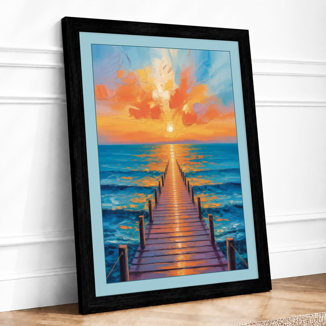 Pier at Sunset Coastal - Framed Print