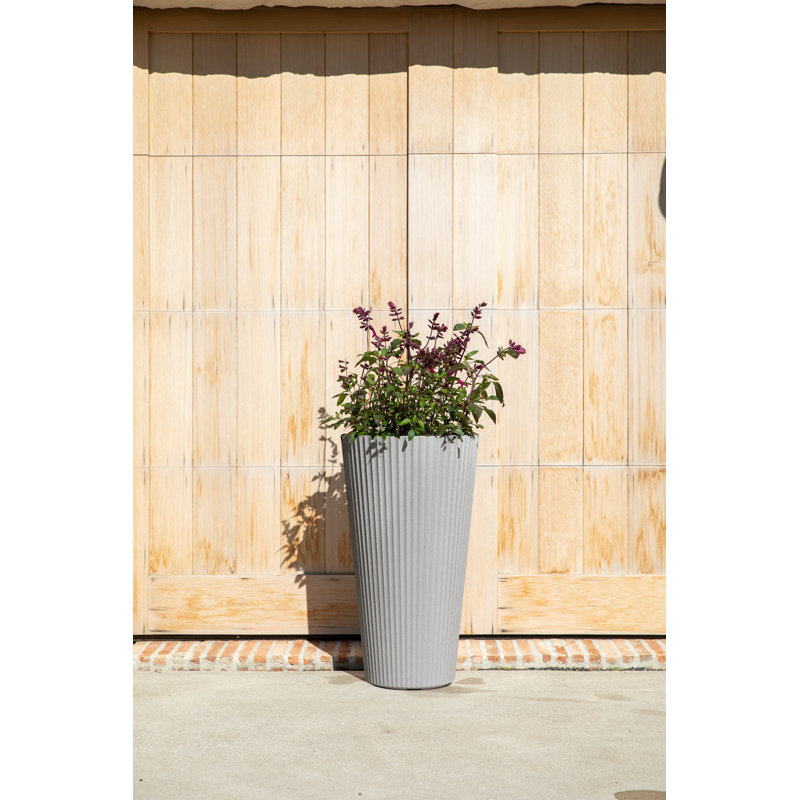 26" Gray Concrete-Plastic Tall Planter for Indoor/Outdoor