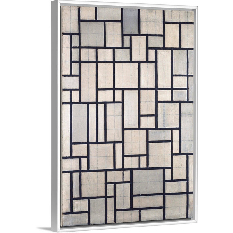 "Composition with Grid 2" par Piet Mondrian - reproduction d'art sur toile, Cadre blanc, H 20 po x l 14 po x P 1,75 po