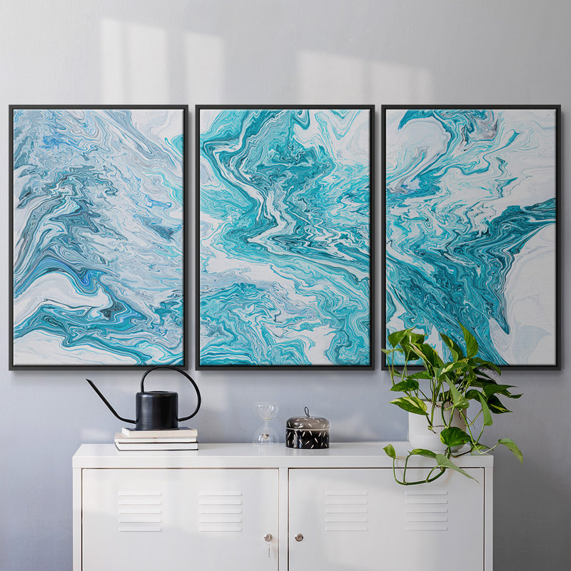 Tide Pool - Multi Piece Framed Canvas, Black Framed, 24" H x 48" W