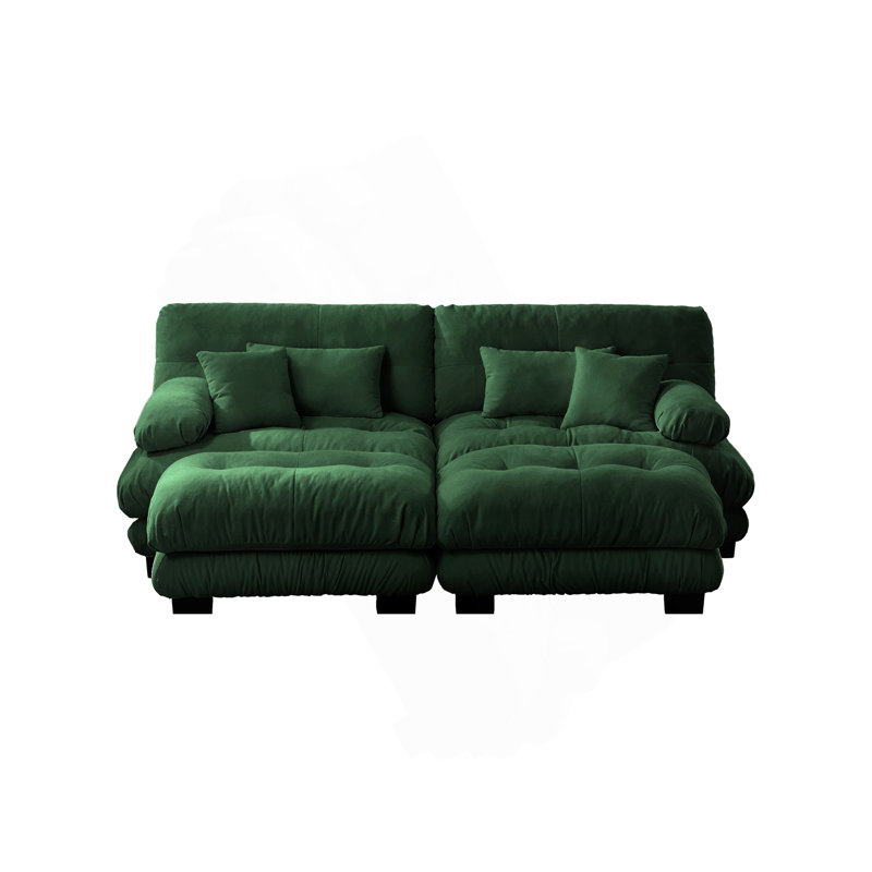 Cloud Couch Sleeper Sofa For Living Room, Chenille 2 Seater Sofa With 2 Lumbar Pillows And 2 Throw Pillows , Upholstered Wide Arm Sofa With 2 Ottomans,Chenille