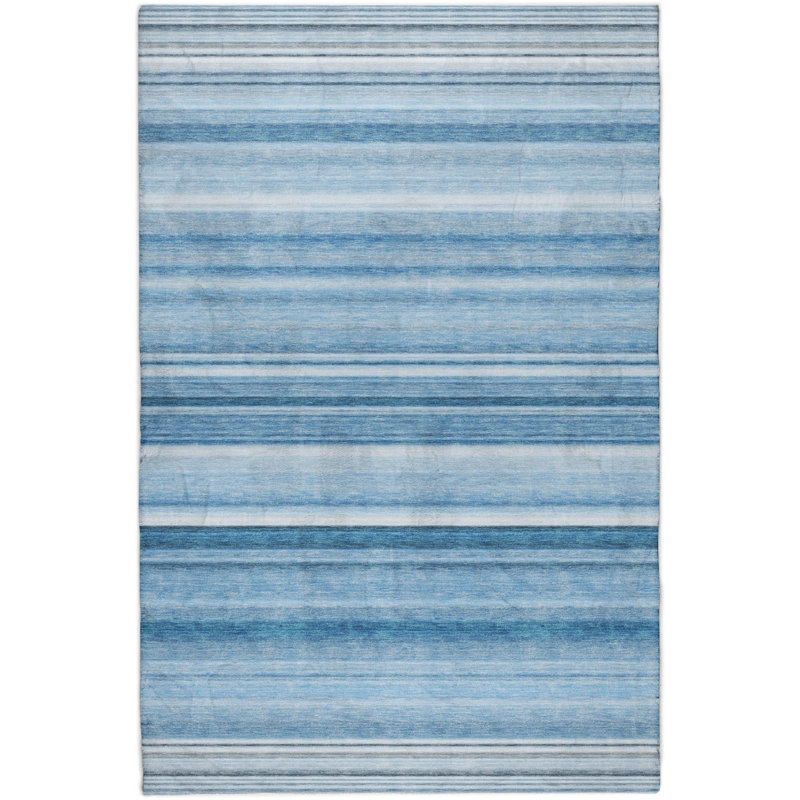 Premium Machine Washable Dream Shag ADS529 Striped Rug, Blue, 8' x 10'
