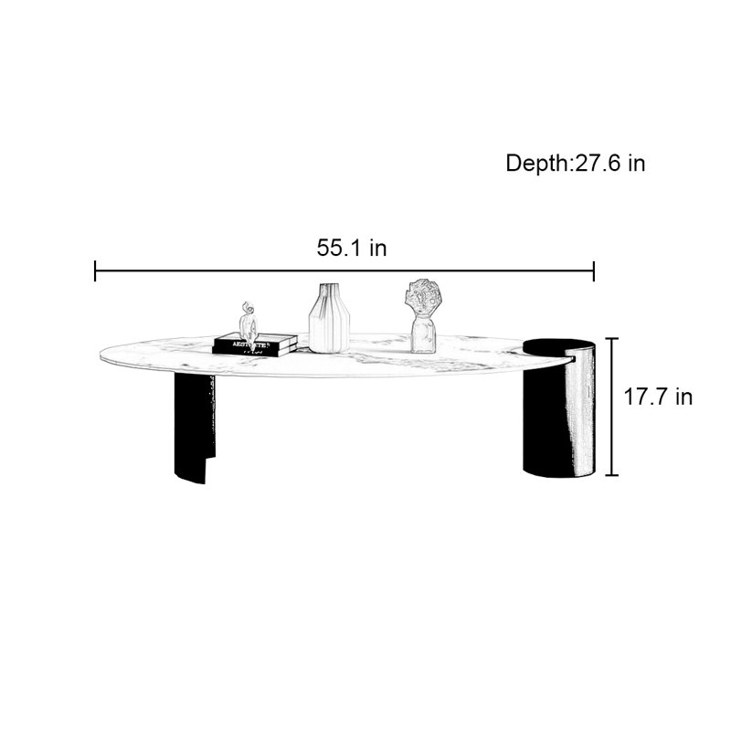 Table basse ovale irrégulière, H 17,7 po x L 55,1 po x l 27,6 po