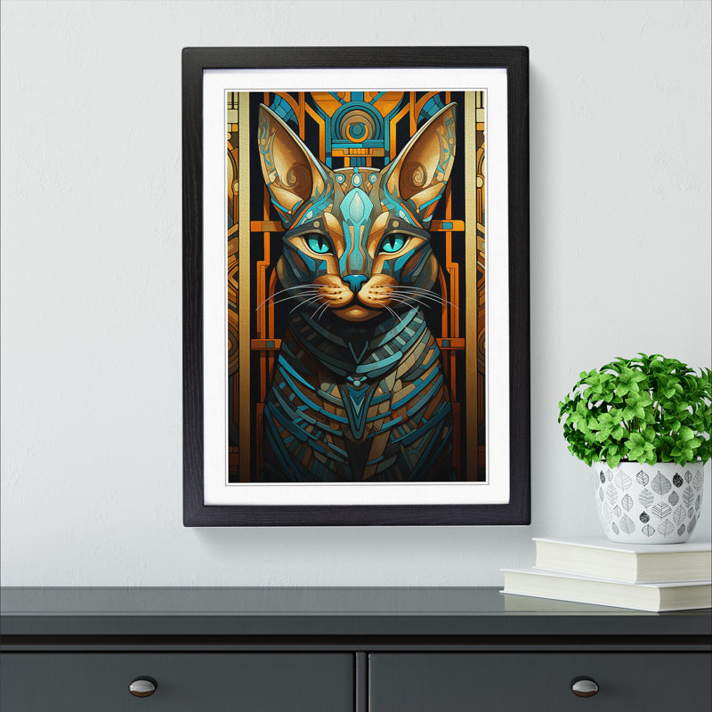 Egyptian Cat Orphism - Single Picture Frame Print on Wood, Black Framed, 34cm H x 25cm W