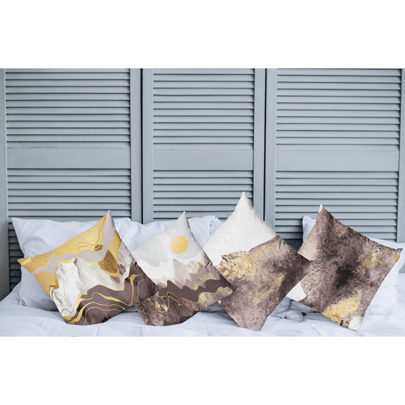 Abstract Reversible Pillow Cover, 24" x 24", Brown/Mustard