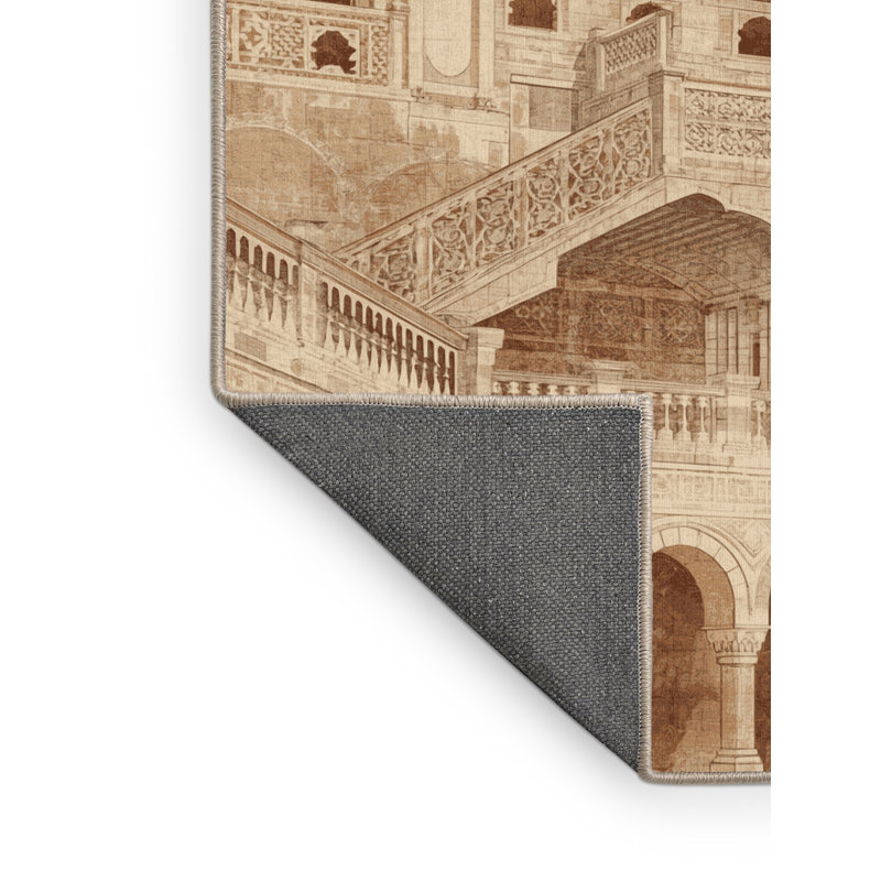 Soft Plush Burnham Amman Citadel Jordan Vintage Vintage Look Area Rug in Beige – Beige Binding, 4x6