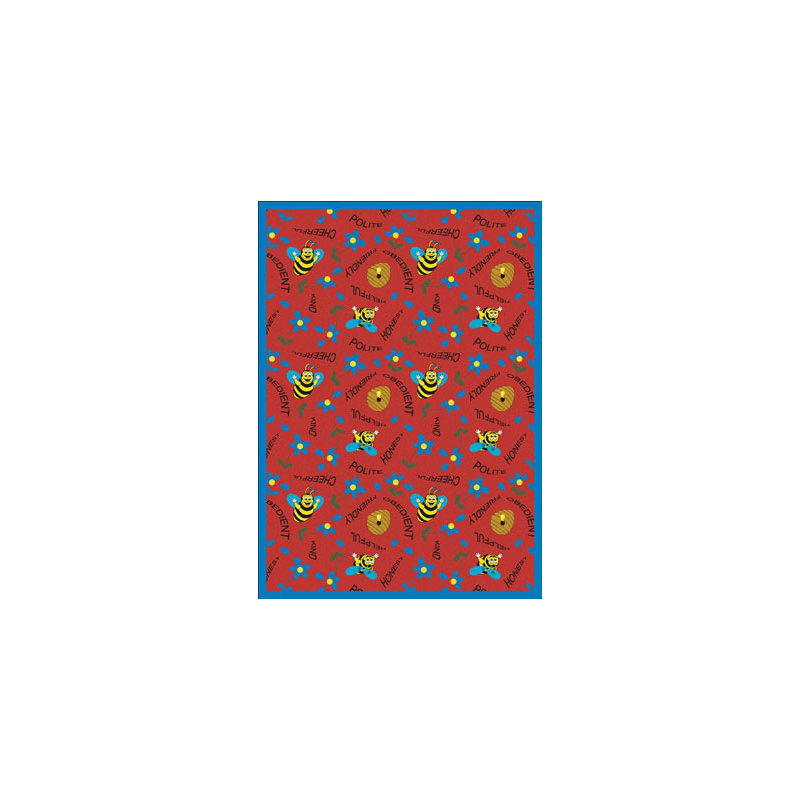 Tapis éducatif avec abeilles, Rectangle 5 pi 4 po x 7 pi 8 po, Rouge