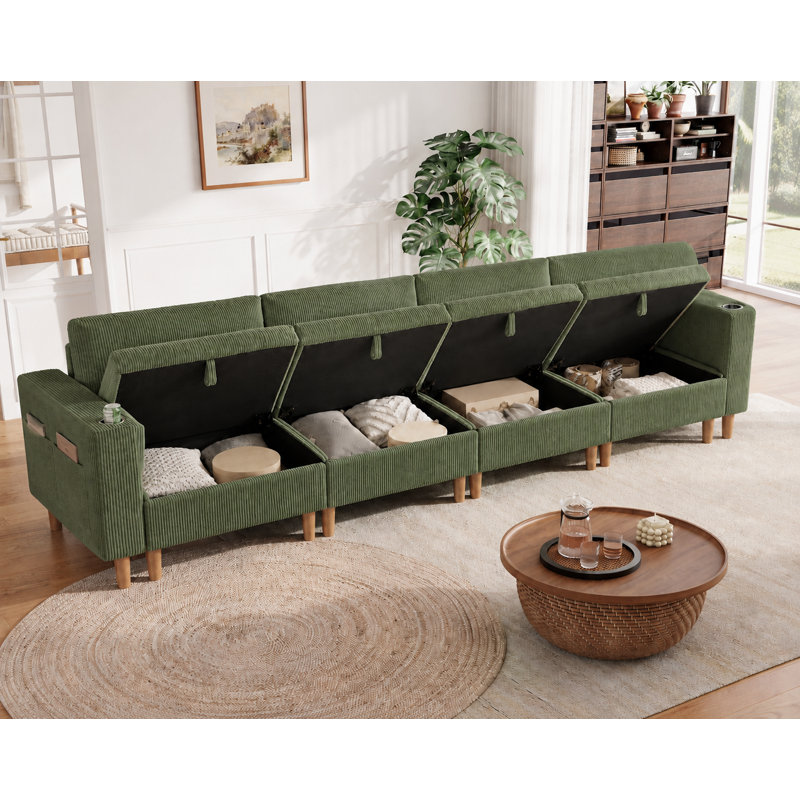 Canapé modulaire rembourré avec rangement Shepardson, H 39 po x l 142 po x P 32,3 po, Mila vert
