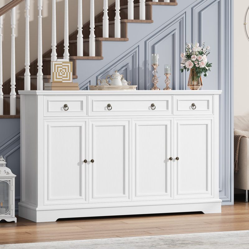 Broadview 54" Sideboard Buffet with Drawers, Dining Cabinet with Adjustable Shelf, White
