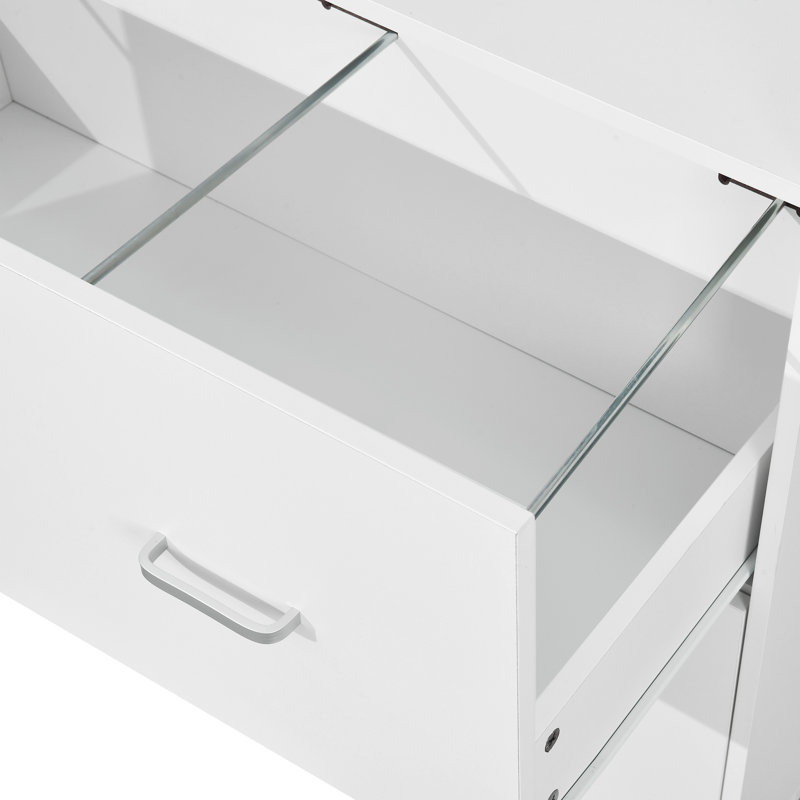 2 Drawer File Cabinet White Filing Cabinet with USB Power Outlets, Metal Handle