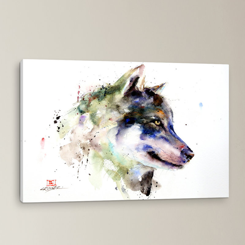 Loup, reproduction d’art sur toile tendue, Papier d'art encadré noir, Blanc, H 16 po x l 24 po x P 1 po