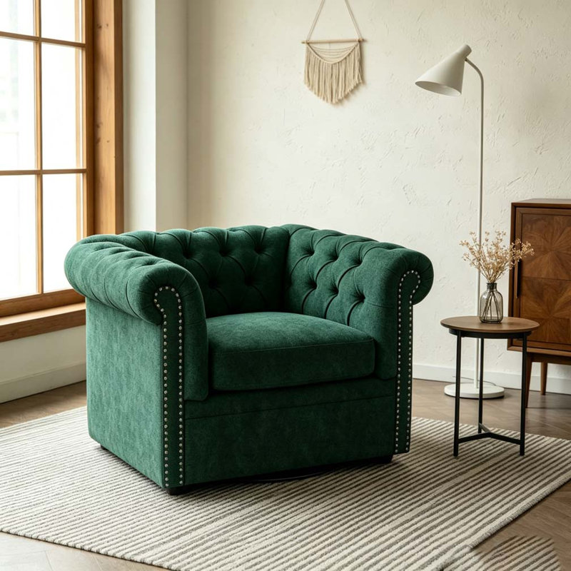 Fauteuil club pivotant Chesterfield, Vert foncé