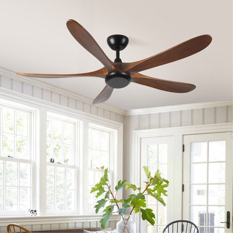 62 Inch Wood Ceiling Fan No Light With Remote Control