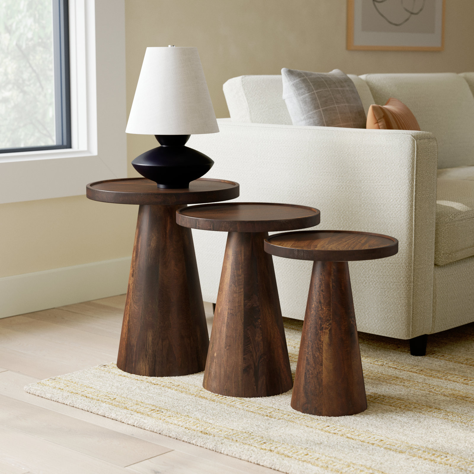 Jean Solid Wood Tray Top Pedestal End Table, Chestnut