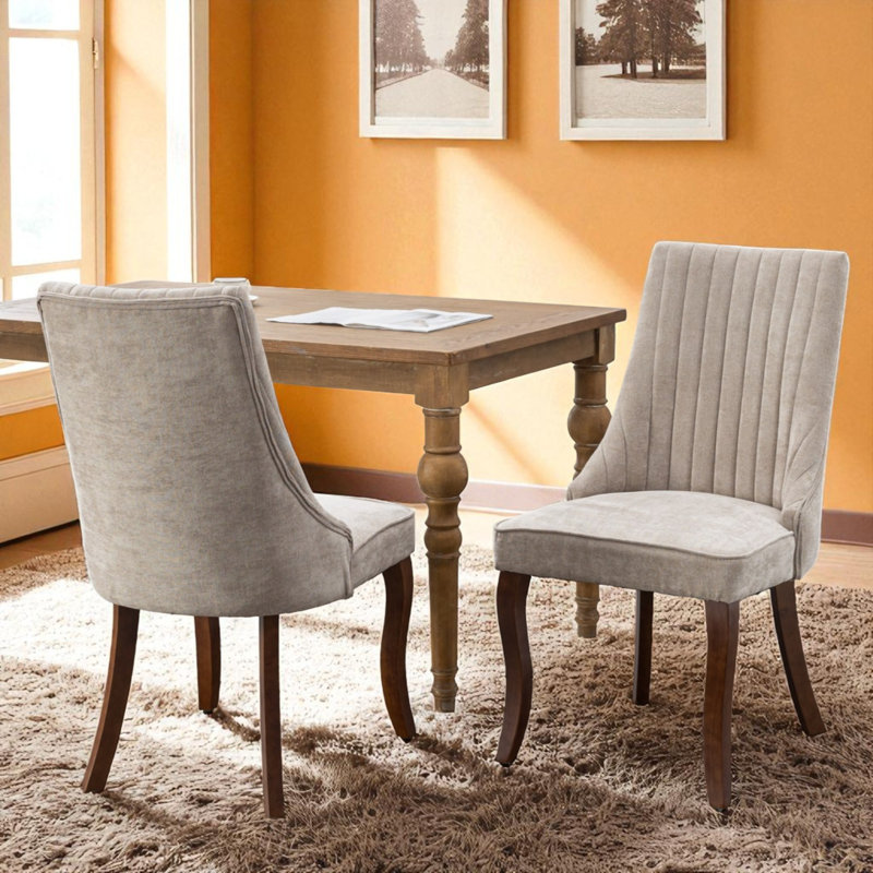Chaises de salle à manger rembourrées en rayonne et en bois massif, Beige