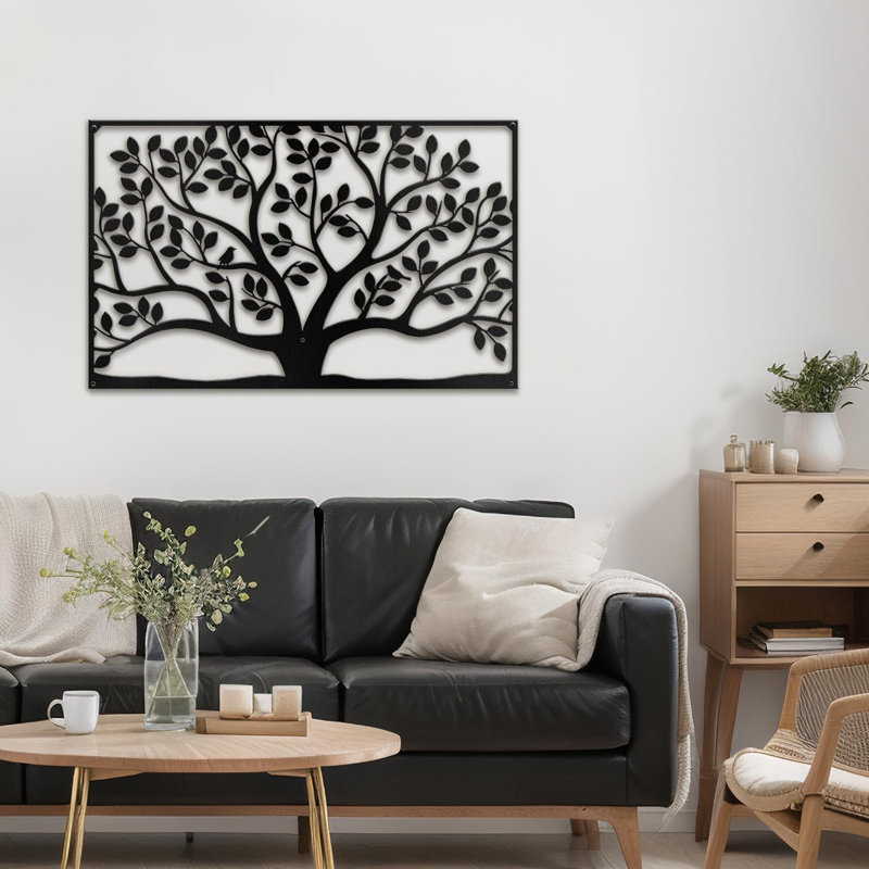 Décoration murale classique moderne arbre de vie abstrait décoratif suspendu, H 11,16 po x l 18 po x P 0,05 po, Noir