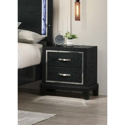 Contemporary Style 1Pc Nightstand Chrome Handles Tapered Legs Usb Port Black Finish Bedroom Furniture