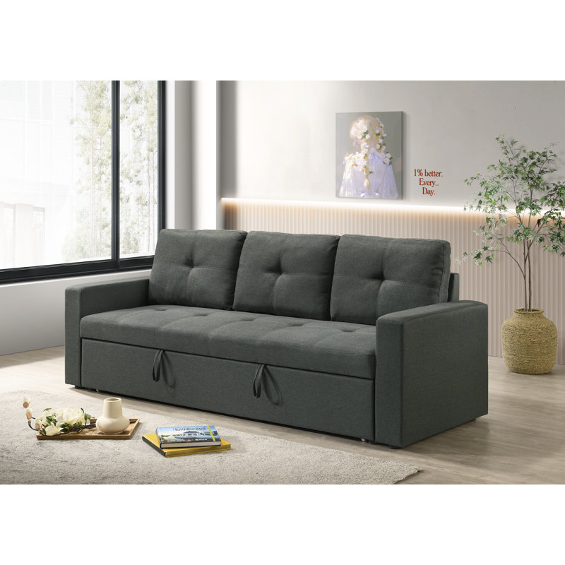 Eysan 83.5"W Dark Gray Fabric Sleeper Sofa With Tufted Cushions