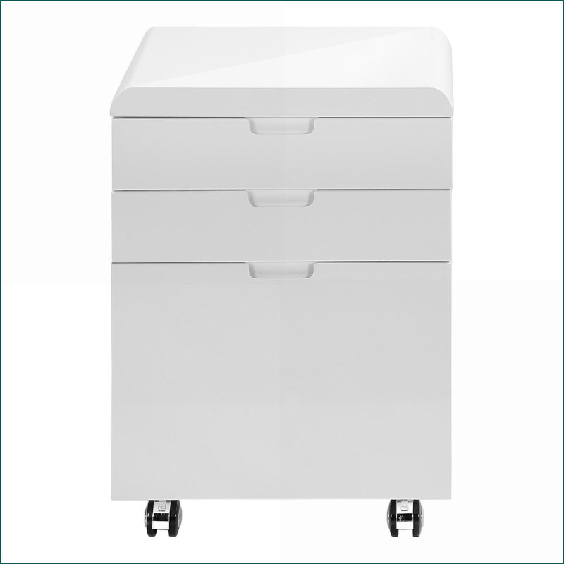 Classeurs, support à imprimante mobile 3 tiroirs, stratifié blanc neige contemporain brillant | Blanc neige | Panneau de fibres à densité moyenne