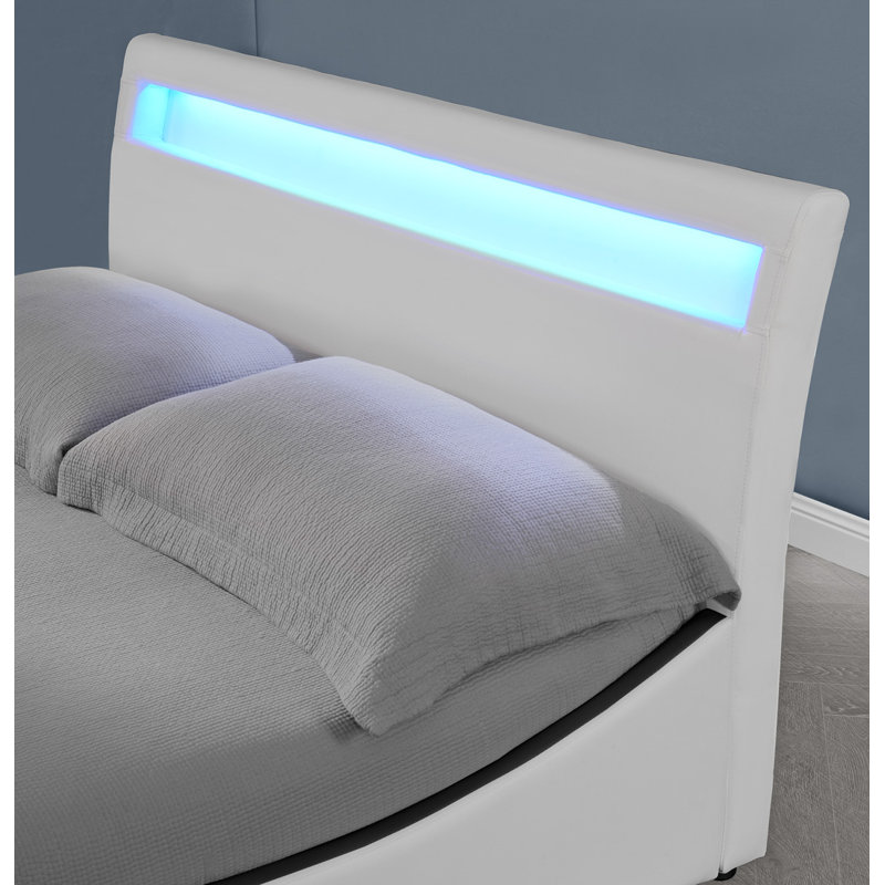 Atropos LED Faux Leather Bed Frame with Mattress Options, White, Small Double (4'), 15cm Deep Comfort Foam Mattress
