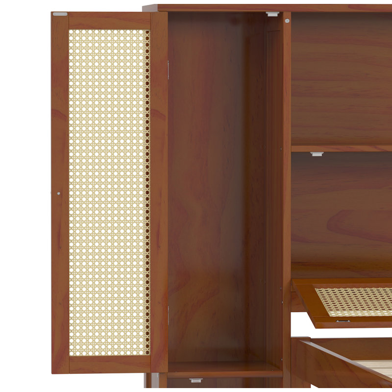 Twin Size Wooden Bed with Two Storage Lockers, Drawer, and Storage Shelf on Headboard, Walnut