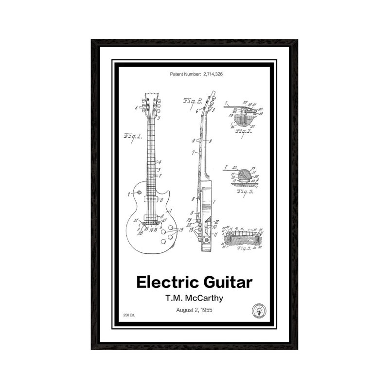 Electric Guitar by Retro Patents - Print on Canvas, Black Framed, 152.5 cm H x 101.5 cm W