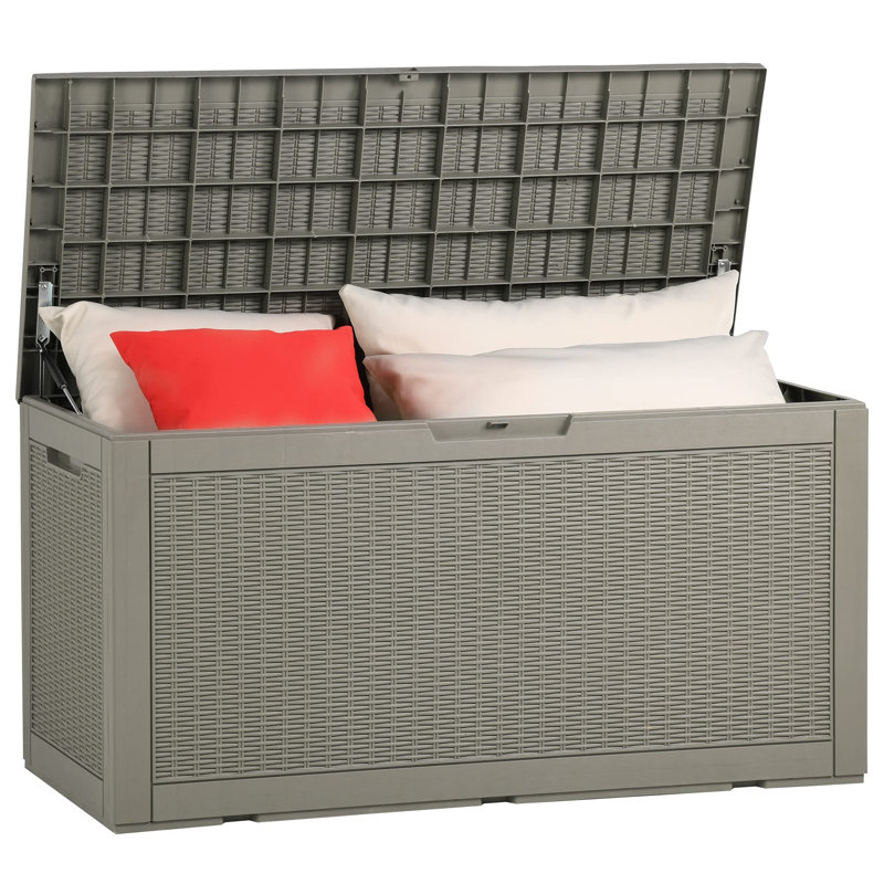 Latitude Run Almasi 120.9cm W 380L Resin Lockable Deck Box in Brown