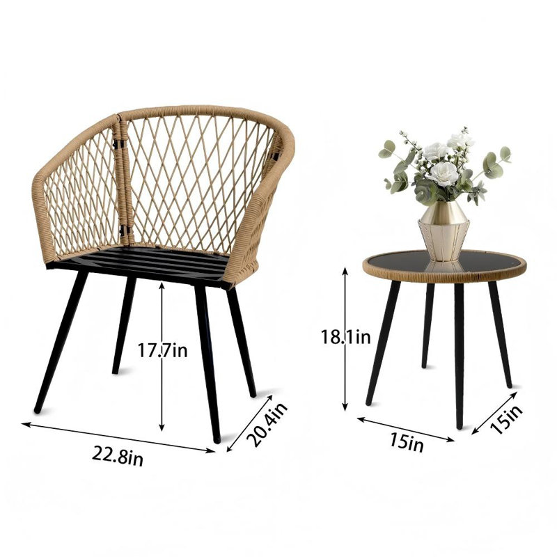 3-piece Outdoor Bistro Set For Patio, Balcony, Porch, And Poolside Garden, Yellow, Gray