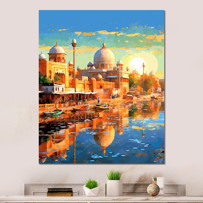 «Popart Delhi River Landscape» sur métal, H 20 po x l 12 po x P 1 po