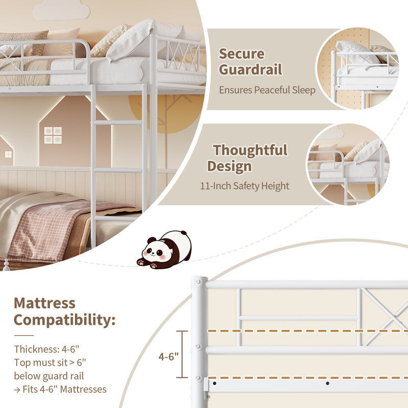 Lit superposé pour adolescents et adultes, structure robuste de style maison avec échelle et garde-corps de sécurité, support à lattes en métal, aucun sommier requis, conception peu encombrante