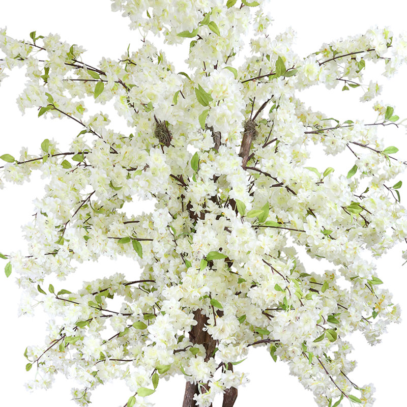 Faux Cherry Blossom Tree Plant in Fiberstone, White