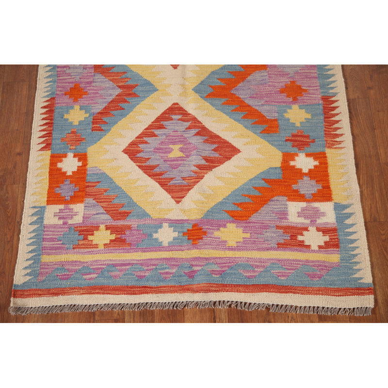 Tapis oriental réversible en laine Kilim 3 x 5
