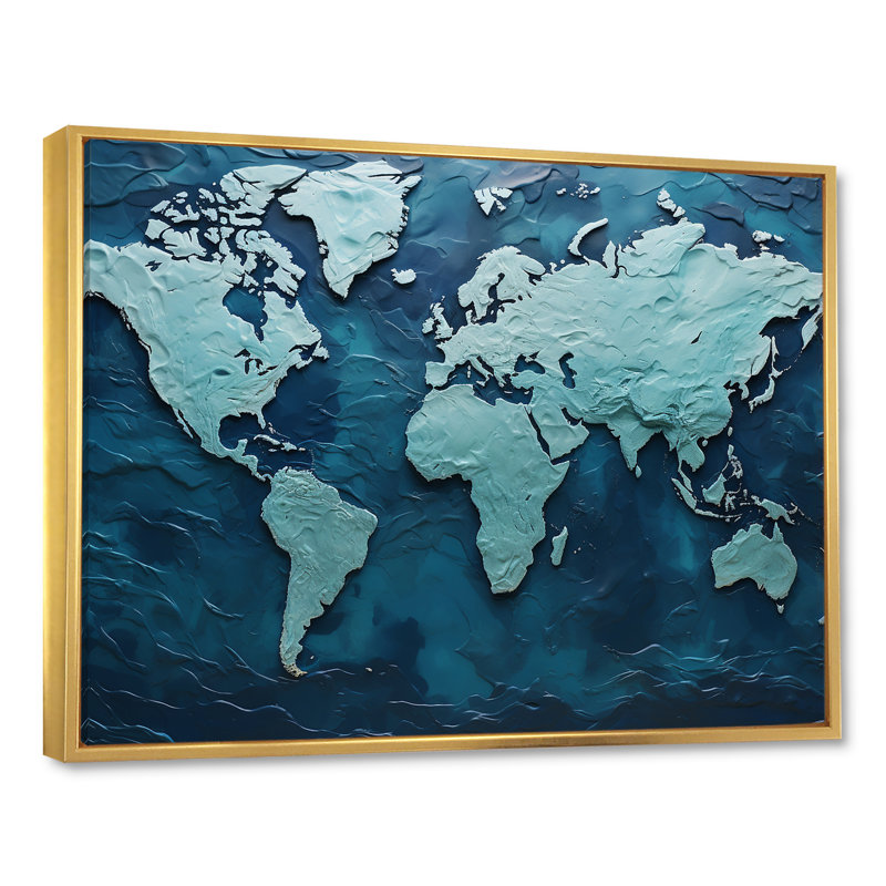 «Oceanic Ombre World Map» sur toile, Cadre flottant doré, H 12 po x l 20 po x P 1 po