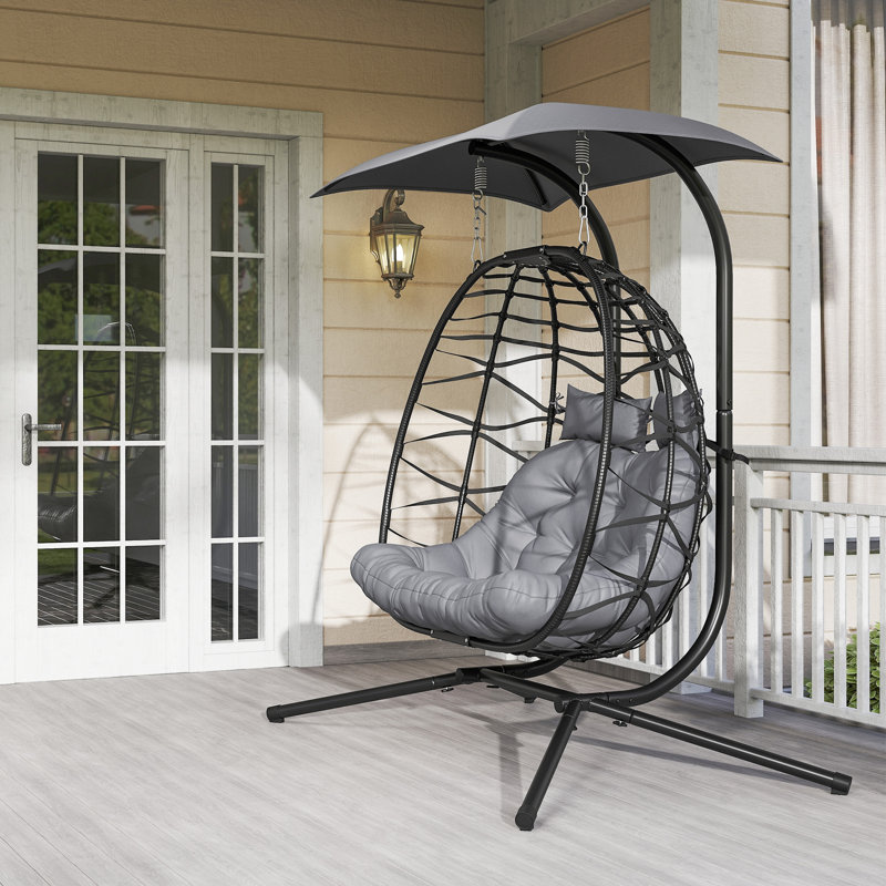 Outsunny Rattan Double Hanging Egg Chair with Canopy Capacity 260 kg Black