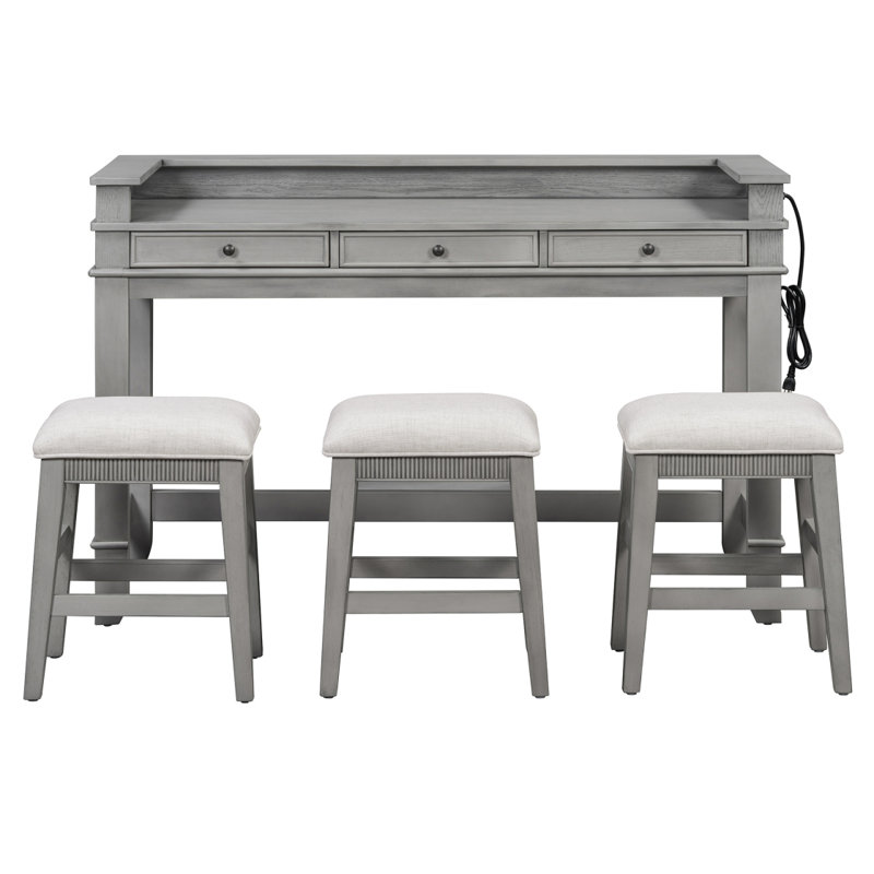 Ensemble de table de salle à manger pour 3 personnes TREXM, ensemble de table et chaises de cuisine rétro avec 3 tiroirs de rangement, idéal pour les petits espaces (gris clair)