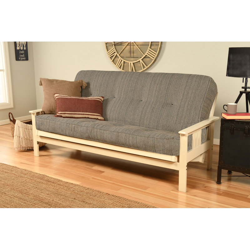 Johnte Full-Size Futon Frame and Full-Size Innerspring Mattress, Antique White, Taxi Seaport, Premium Pocket Coil