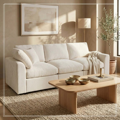U-Style 101.57" Modern 3-Seater Sofa, Chenille Upholstered Couch with Solid Wood Frame, Comfortable Living Room Sofa with 1 Throw Pillow, Contemporary Deep Seating Couch for Apartment & Home