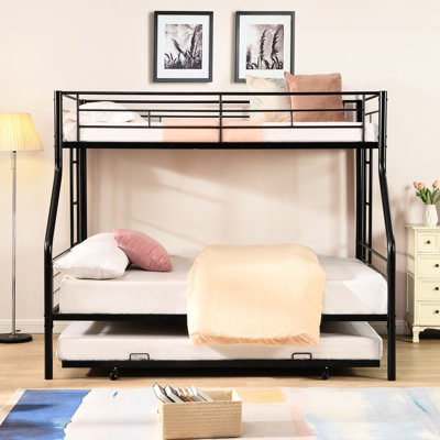Modern Metal Twin Over Full Bunk Bed With Trundle - Space Saver, Easy To Install, No Box Spring Necessary, Appearance In Saving Solution, Assemble, Need For