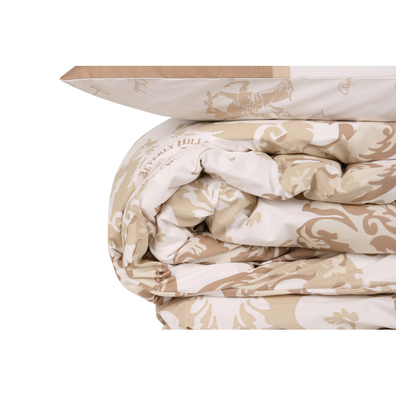Cotton Damask Duvet Cover Set with Pillowcases, Single - 2 Pillowcases (80 x 80 cm), Beige