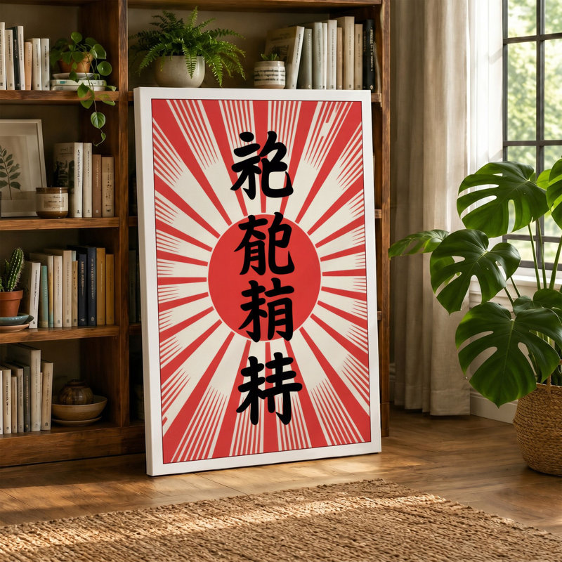 Rising Sun Calligraphy Japandi 1 Piece Wrapped Canvas Wall Art, 30x20 - 76.2 x 50.8 cm, Sage Border