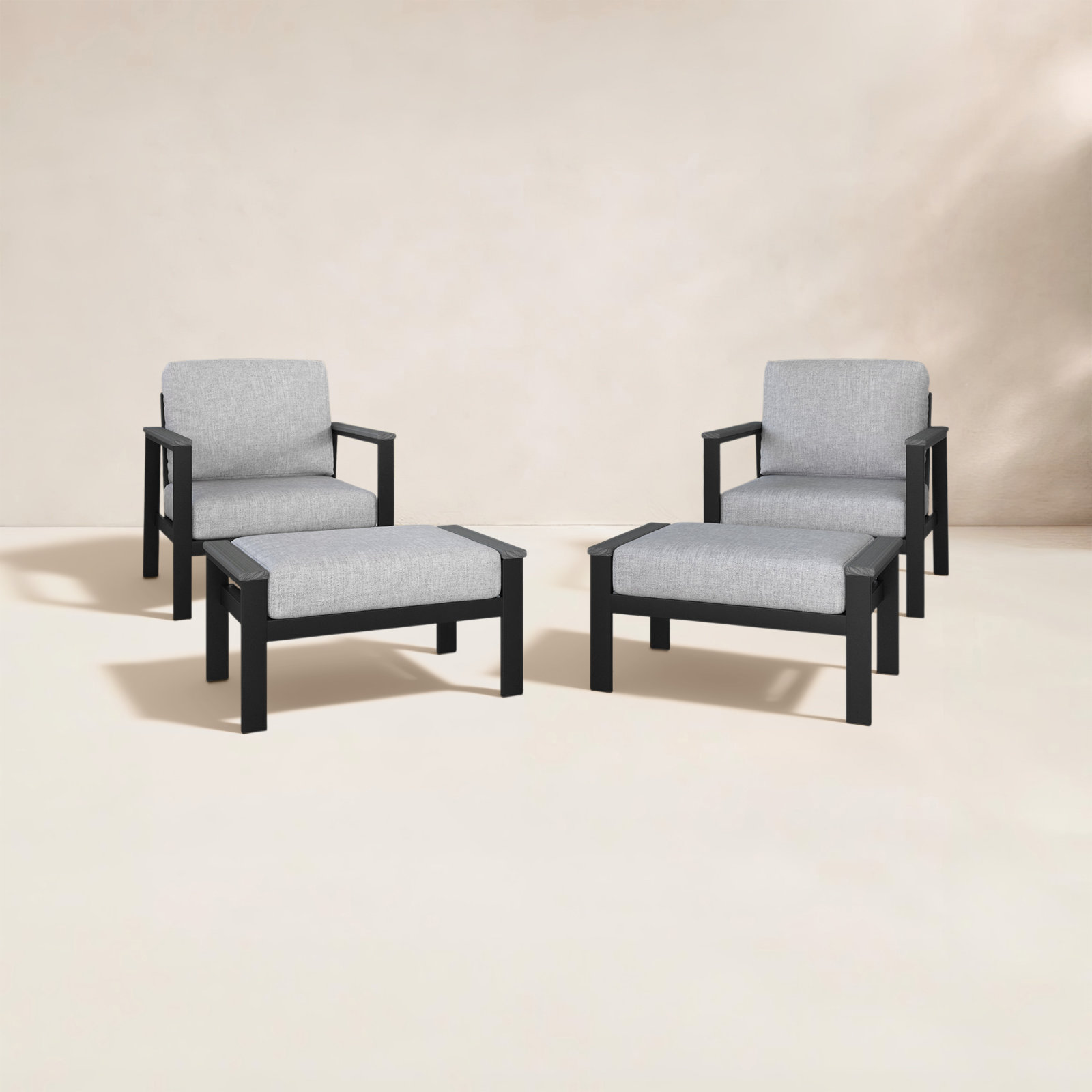 Townsend Patio Chair Sunbrella Cushions and Ottoman, Canvas Granite Sunbrella® Canvas
