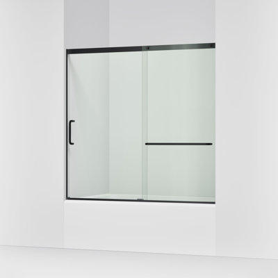 Porte de salle de bain coulissante Elate, H 56-3 / 4 po x l 56-1 / 4 - 59-5 / 8 po avec verre épais transparent 5/16 po